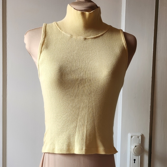 Big Bud Press Tops - Big Bud Press Butter Yellow Mock Neck Ribbed Tank Top